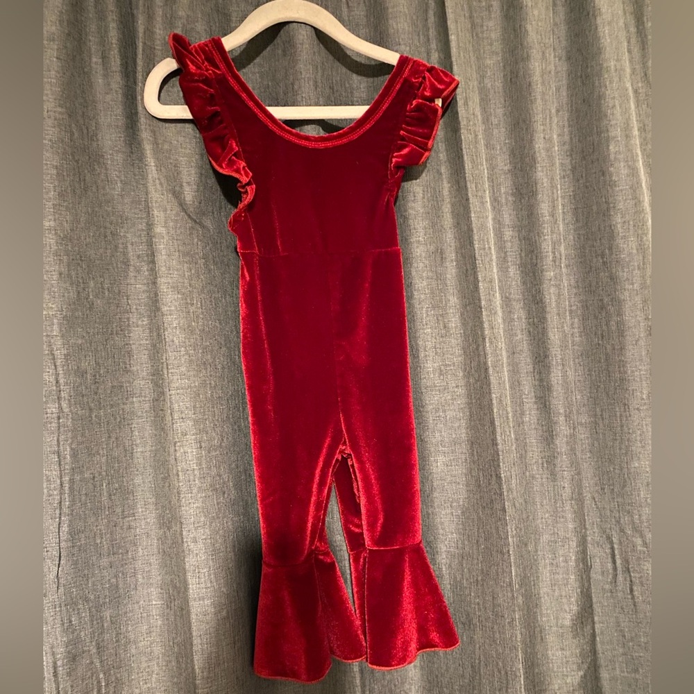 Toddler velvet bell bottom jumpsuit